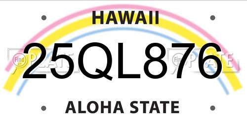 25QL876 Hawaii License Plate