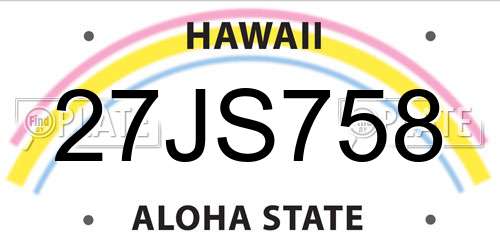 27JS758 Hawaii License Plate