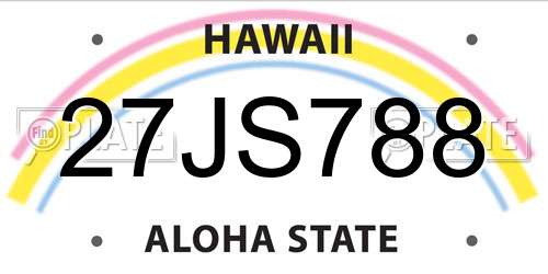 27JS788 Hawaii License Plate