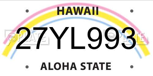27YL993 Hawaii License Plate