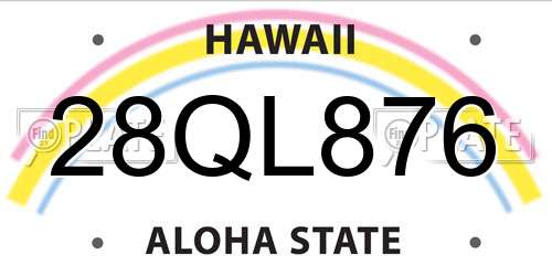 28QL876 Hawaii License Plate