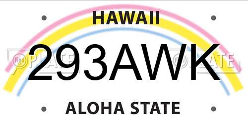 293AWK Hawaii License Plate