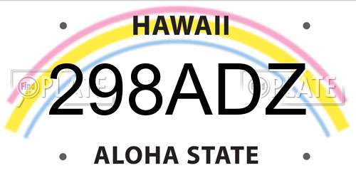 298ADZ Hawaii License Plate