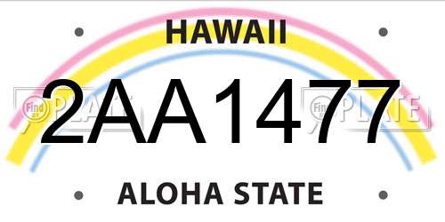 2AA1477 Hawaii License Plate