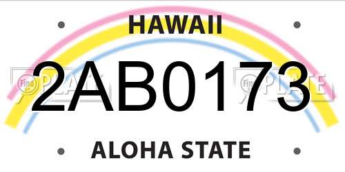 2AB0173 Hawaii License Plate