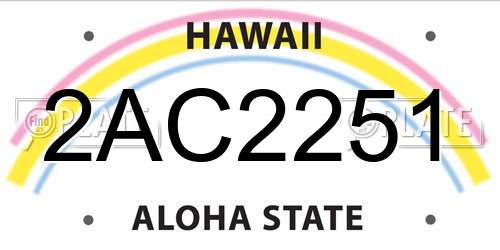 2AC2251 Hawaii License Plate