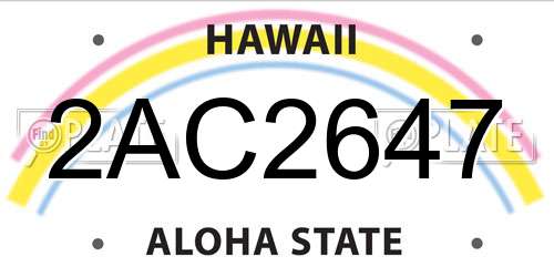 2AC2647 Hawaii License Plate