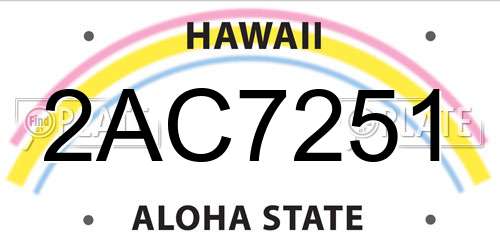 2AC7251 Hawaii License Plate