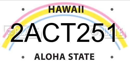 2ACT251 Hawaii License Plate