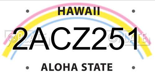 2ACZ251 Hawaii License Plate