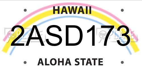 2ASD173 Hawaii License Plate