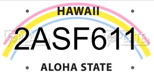 2ASF611 Hawaii License Plate