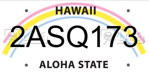 2ASQ173 Hawaii License Plate