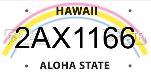 2AX1166 Hawaii License Plate