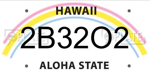 2B32O2 Hawaii License Plate