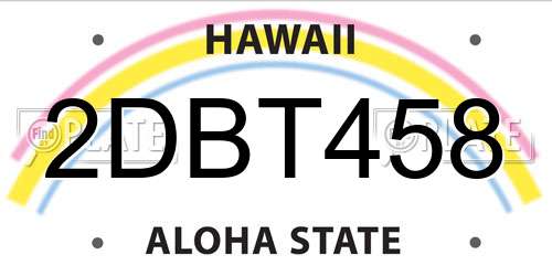 2DBT458 Hawaii License Plate