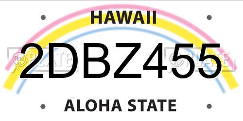 2DBZ455 Hawaii License Plate