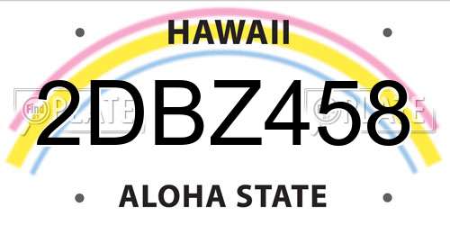 2DBZ458 Hawaii License Plate