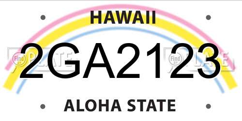 2GA2123 Hawaii License Plate
