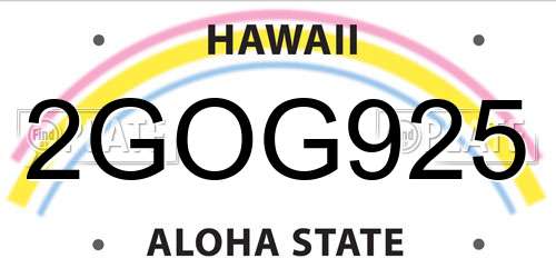 2GOG925 Hawaii License Plate