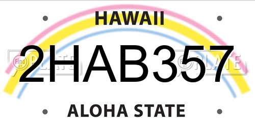 2HAB357 Hawaii License Plate