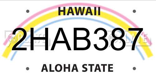 2HAB387 Hawaii License Plate