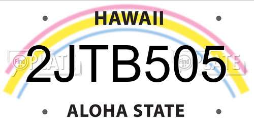 2JTB505 Hawaii License Plate