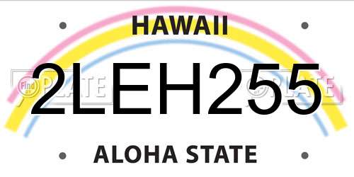 2LEH255 Hawaii License Plate