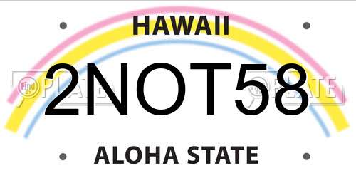 2NOT58 Hawaii License Plate