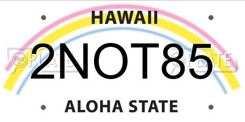 2NOT85 Hawaii License Plate