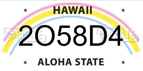 2O58D4 Hawaii License Plate
