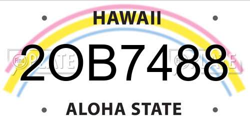 2OB7488 Hawaii License Plate