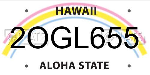 2OGL655 Hawaii License Plate