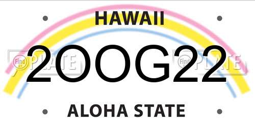 2OOG22 Hawaii License Plate