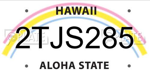 2TJS285 Hawaii License Plate