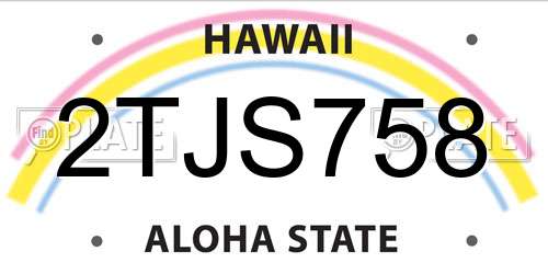 2TJS758 Hawaii License Plate