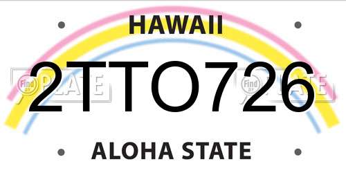 2TTO726 Hawaii License Plate
