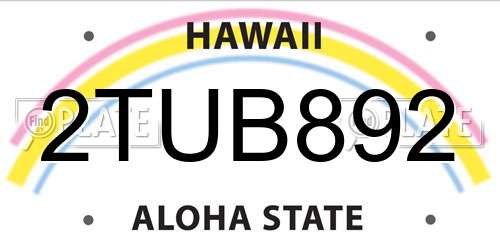 2TUB892 Hawaii License Plate