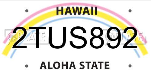 2TUS892 Hawaii License Plate