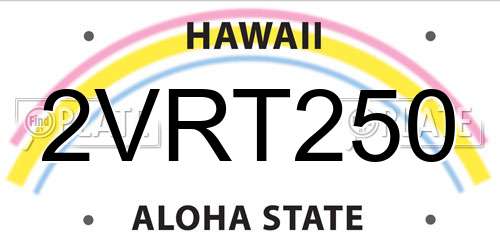 2VRT250 Hawaii License Plate