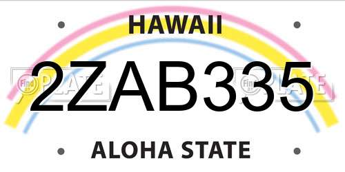 2ZAB335 Hawaii License Plate