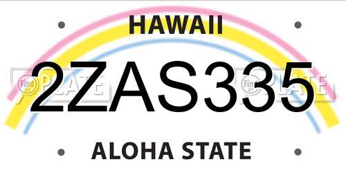 2ZAS335 Hawaii License Plate