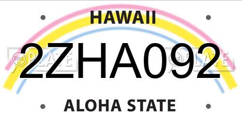 2ZHA092 Hawaii License Plate
