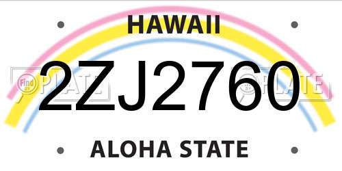 2ZJ2760 Hawaii License Plate