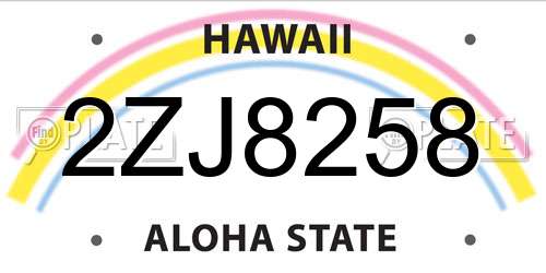 2ZJ8258 Hawaii License Plate