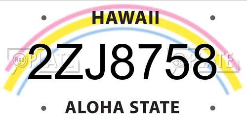 2ZJ8758 Hawaii License Plate