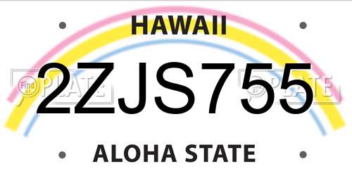 2ZJS755 Hawaii License Plate