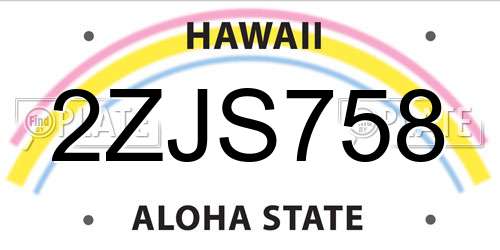 2ZJS758 Hawaii License Plate