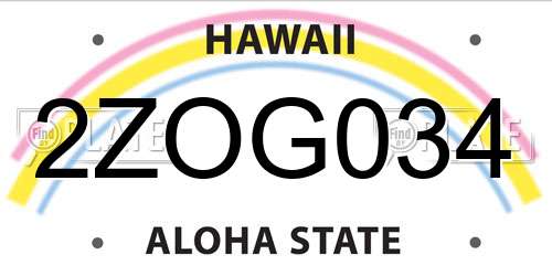 2ZOG034 Hawaii License Plate