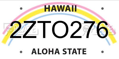 2ZTO276 Hawaii License Plate